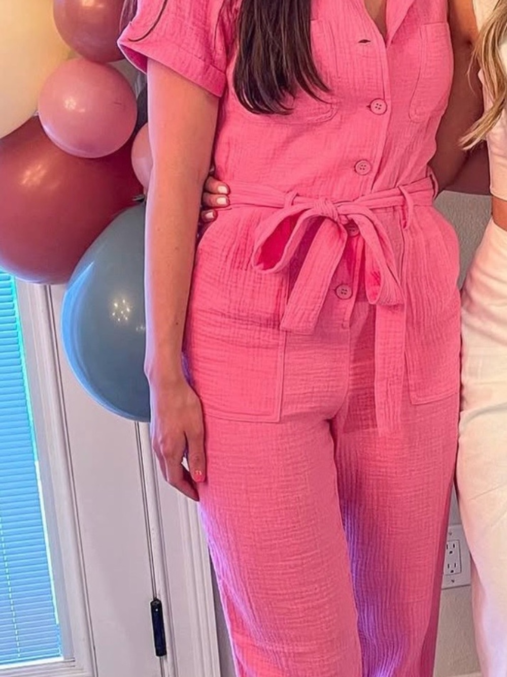 Women's Pink Tie-Waist Jumpsuit